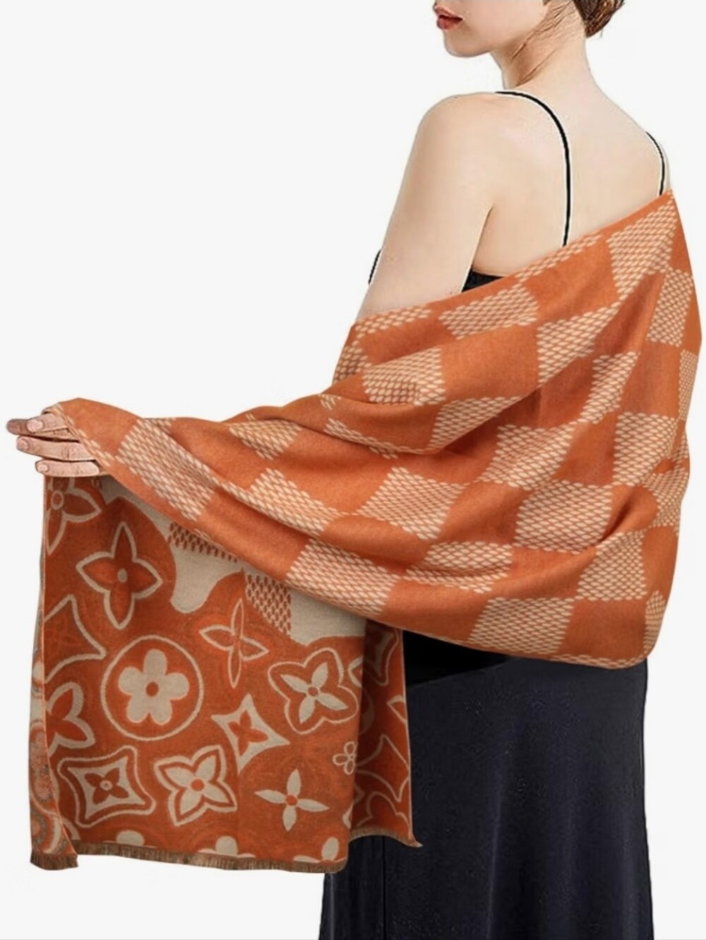 SALE🎉 Floral Checkered Design Scarf Wrap Blanket Open Front Poncho Cape